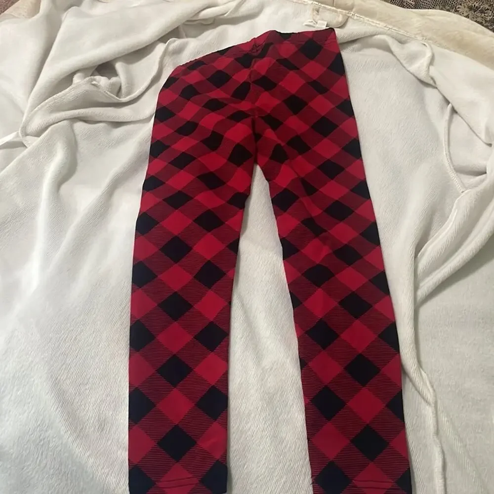 Ralph Lauren 6 red black buffalo plaid leggings nwt elastic waist pull on style
